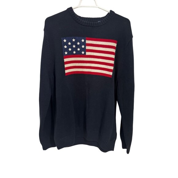 NWT Chaps Men  Iconic American Flag Sweater Navy Knit Sweater Preppy Academic XL - Picture 2 of 14